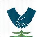 Icon depicting two hands shaking over a fish, symbolizing community and conservation.