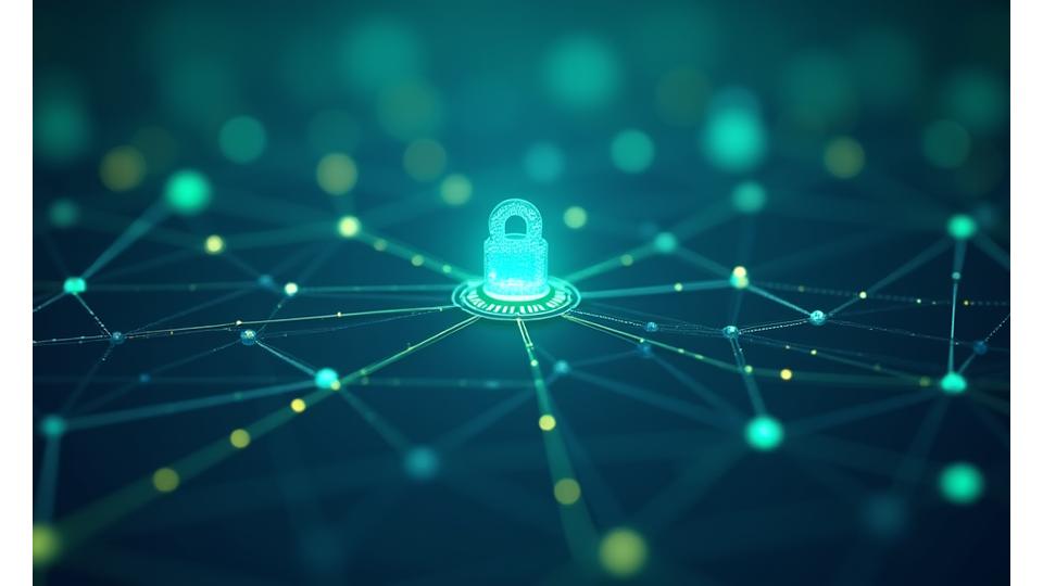 Interconnected digital network nodes, symbolizing secure data sharing with trusted partners.